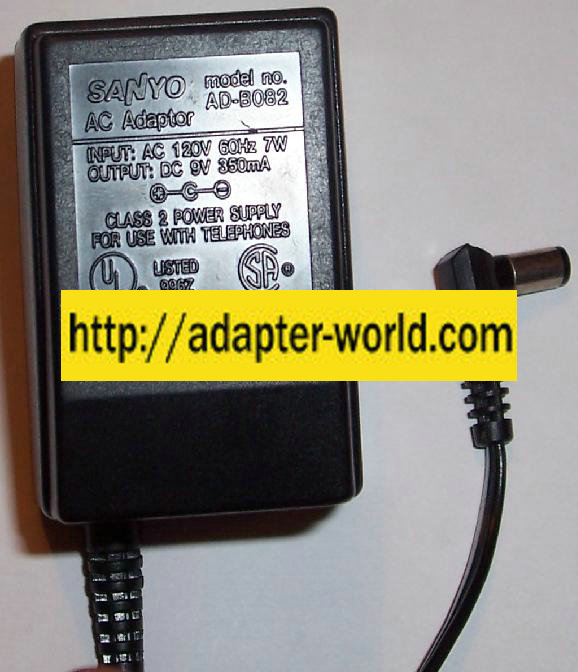 SANYO AD-B078 AC ADAPTER 9Vdc 100mA (-) 2x5.5mm 90 ° 120vac POWE